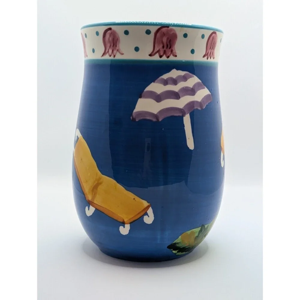 Saparna Ceramics Blue Seaside Ocean Beach Style Colorful Vase Coastal Cottage